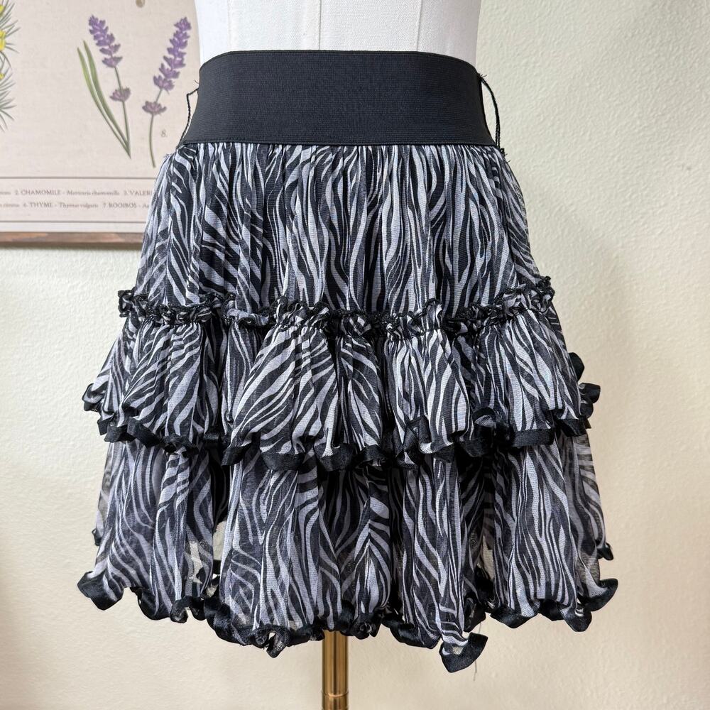 90s Y2k Tiered Ruffle Zebra Mini Skirt Scene Gyaru Emo Punk Princess Trashy XS